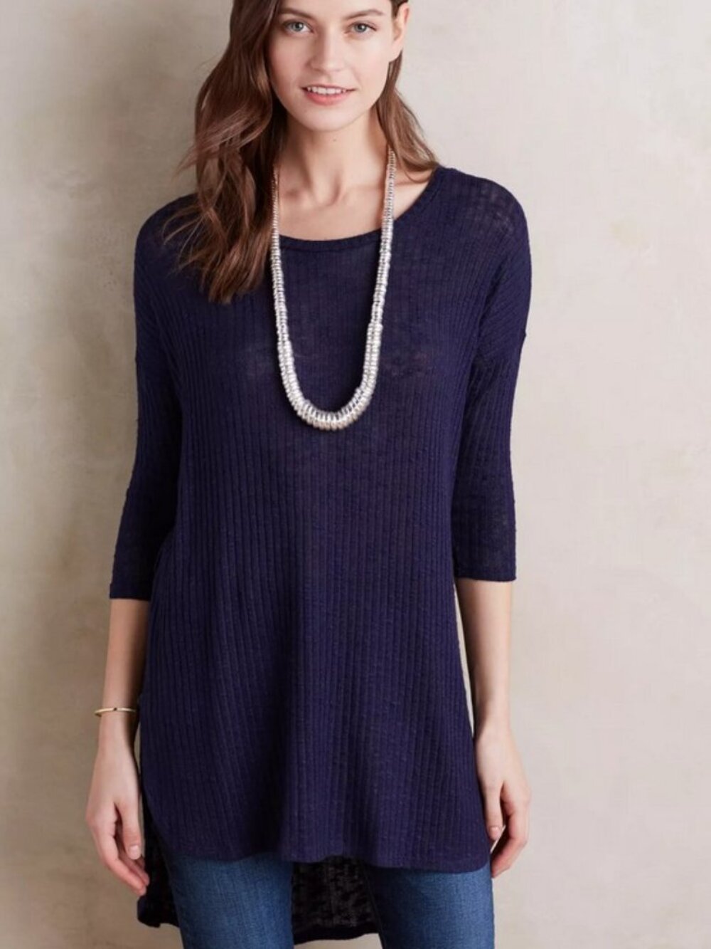 NWT Anthropologie Pure + Good Esplanade Ribbed Pullover Tunic in Navy Blue, L